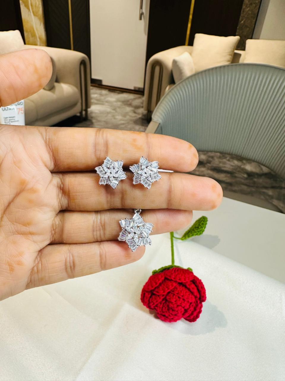 Crystal Flower Pendant Set